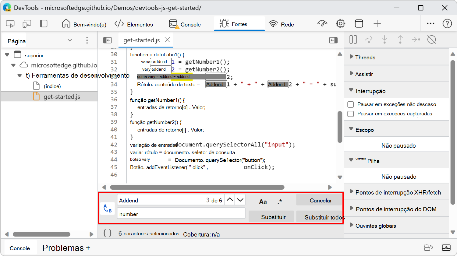 Localizar e Substituir, no painel Editor da ferramenta Origens