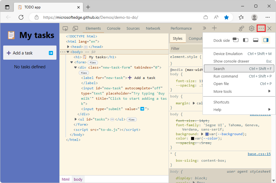 Contraste de cor suficiente no menu Personalizar DevTools com o tema Luz Solarizada