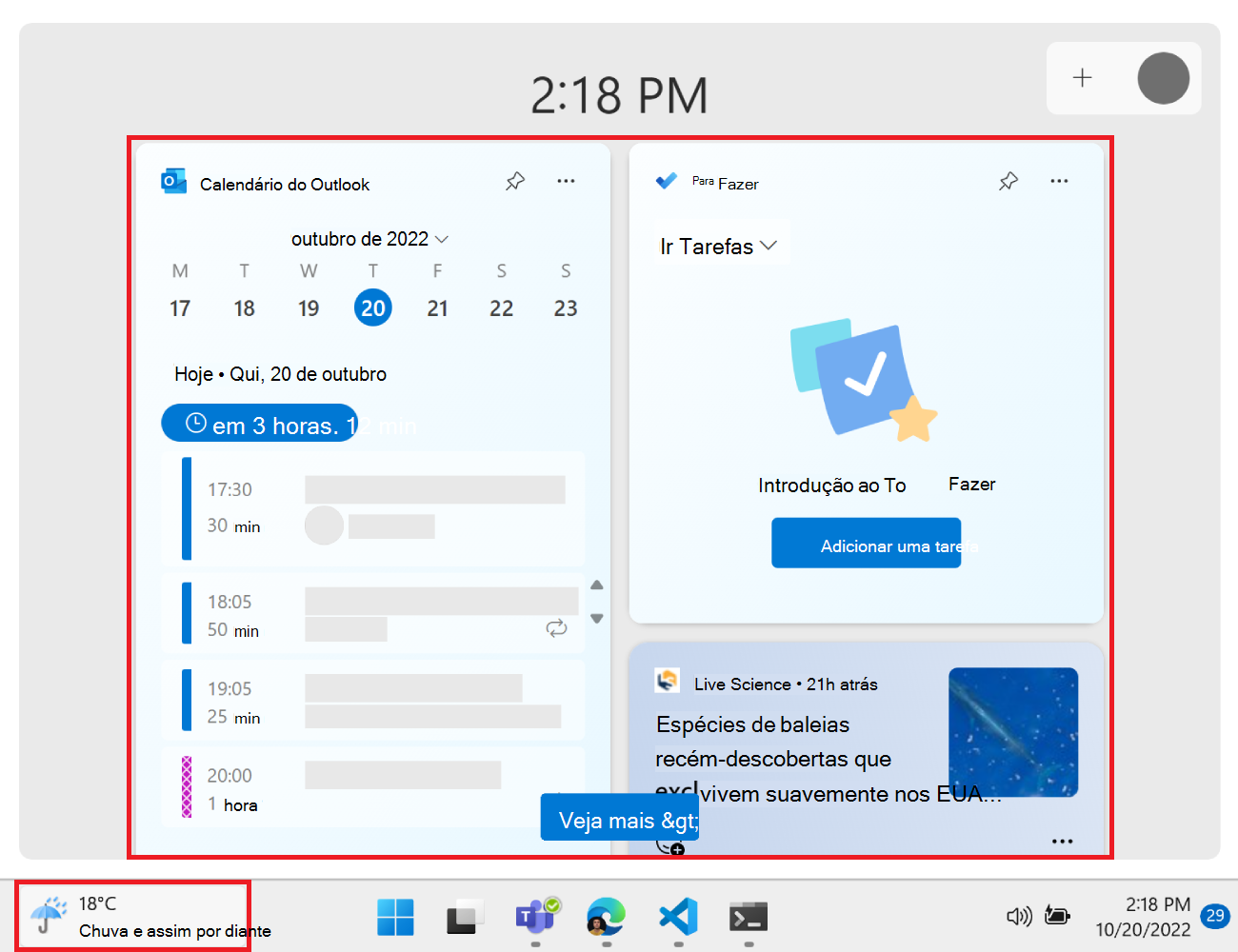 O Quadro de Widgets no Windows 11