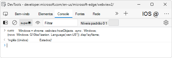 Usar o Console de DevTools para testar a chamada de código nativo do código do lado da Web