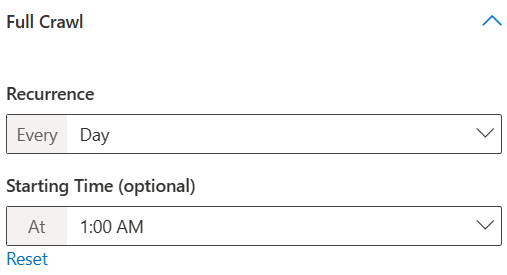 Captura de ecrã que mostra a execução de pesquisa completa todos os dias às 13:00.