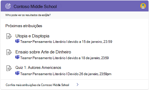 Captura de ecrã a mostrar a resposta das tarefas com trabalhos de casa listados por data para conclusão.