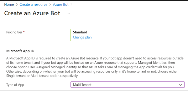 Captura de ecrã a mostrar como selecionar multi-inquilino para o Microsoft AppID.