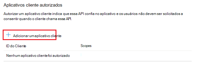 Captura de ecrã a mostrar a opção Adicionar uma aplicação cliente realçada em Aplicações cliente autorizadas.