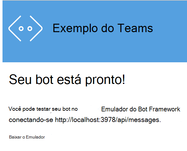 Captura de ecrã da página Web que apresenta O bot está pronto.