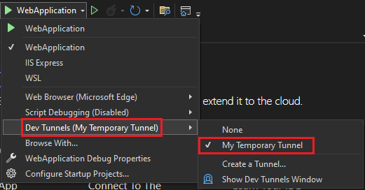 Captura de ecrã a mostrar que o túnel está ativo e selecionado.