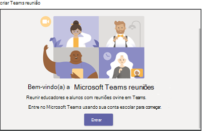 Captura de ecrã a mostrar o início de sessão na reunião do Teams.