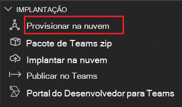 Captura de ecrã a mostrar os comandos de aprovisionamento