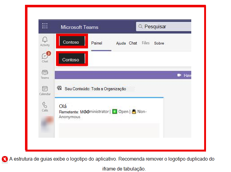 O gráfico mostra um exemplo de um separador com cabeçalhos e logótipos duplicados.