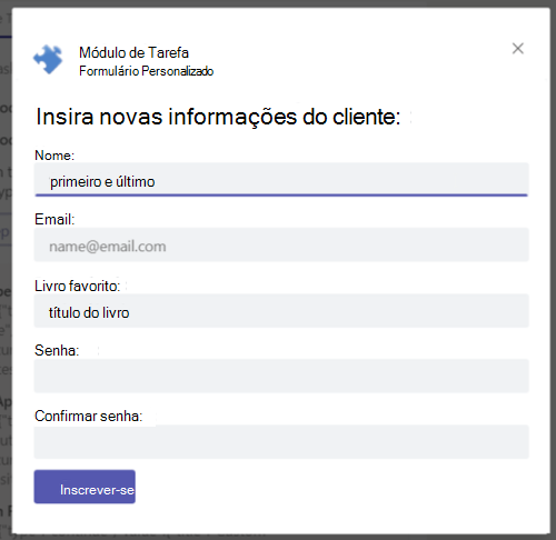 Formulário personalizado do módulo de tarefa