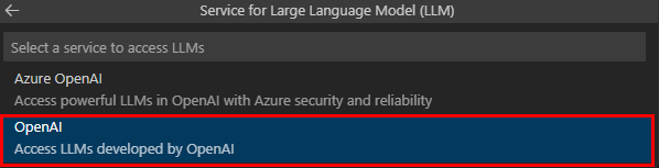 Captura de ecrã a mostrar o LLM no Visual Studio Code.