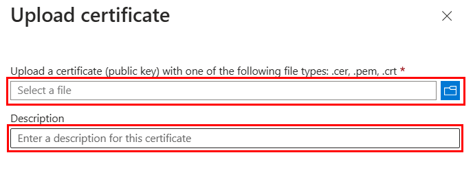 Captura de ecrã a mostrar a opção carregar certificado.