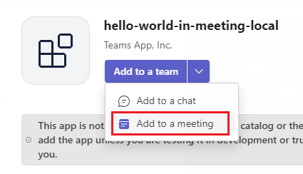 Opção Adicionar aplicação à reunião no Microsoft Teams