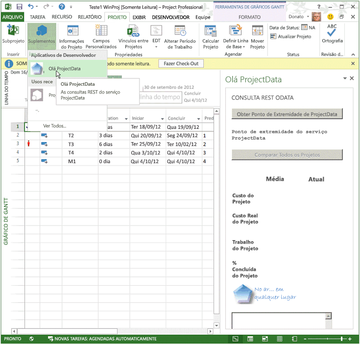 Teste a aplicação HelloProjectOData.