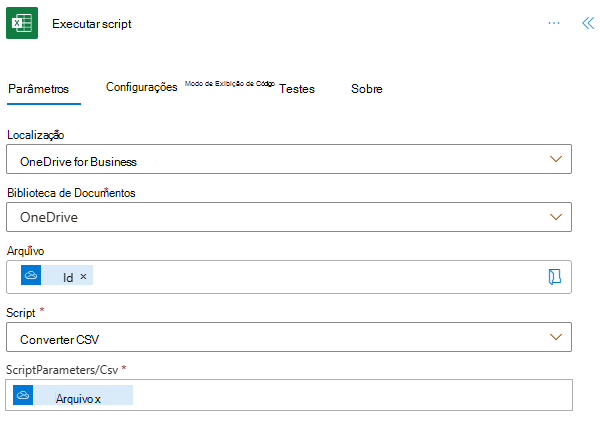 A etapa executar script concluída no painel de tarefas de ação.