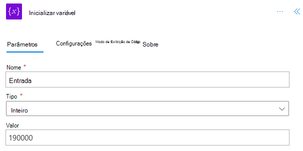 A ação De inicializar variável com os valores fornecidos.