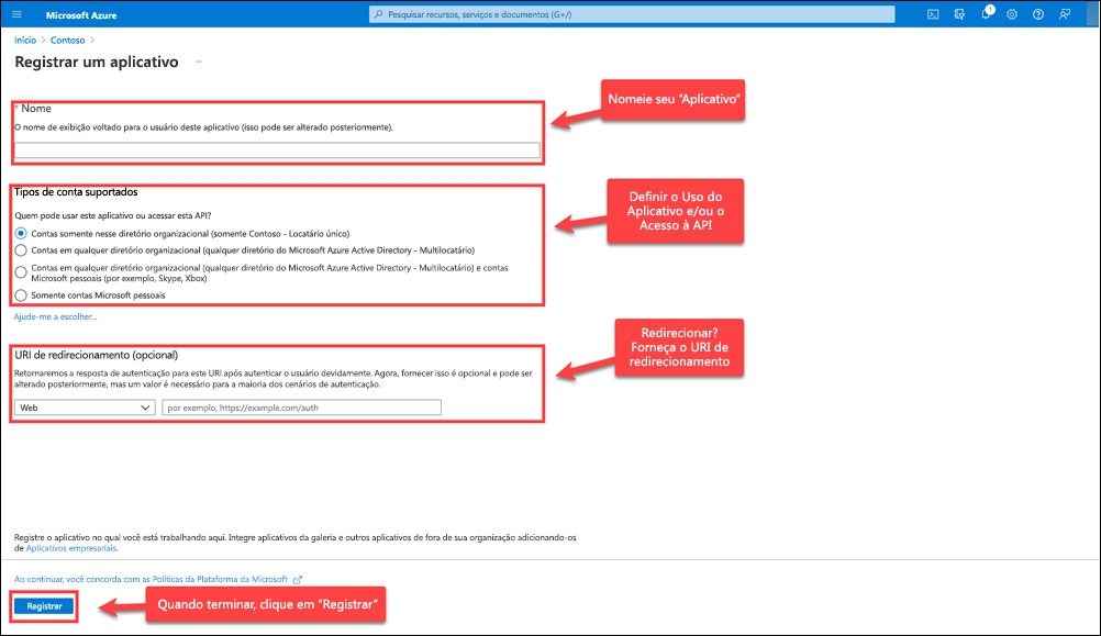 Processo de registro do aplicativo