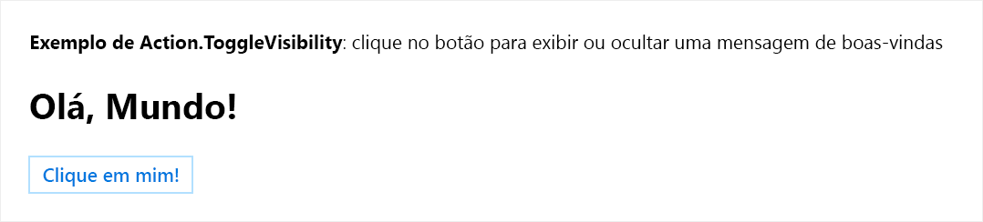 Uma captura de tela do cartão de exemplo Action.ToggleVisibility em um estado expandido.