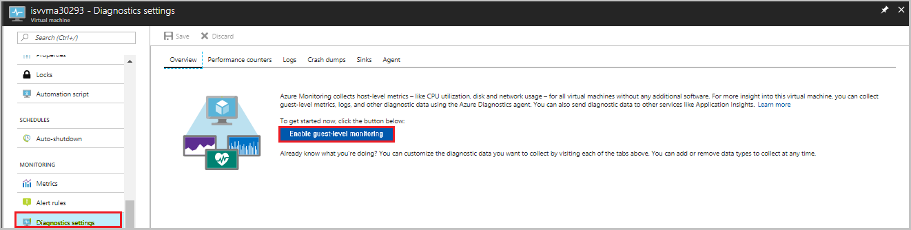 Captura de tela que exibe como habilitar o monitoramento em nível de convidado.