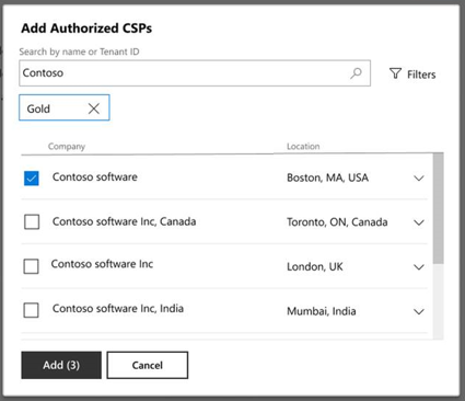 Exemplo de lista dos parceiros autorizados no programa CSP