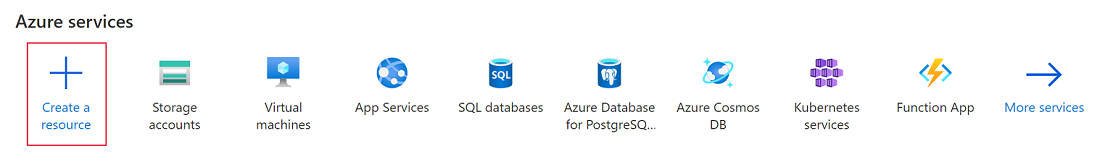 Captura de tela mostrando a opção Criar um recurso no portal do Azure.