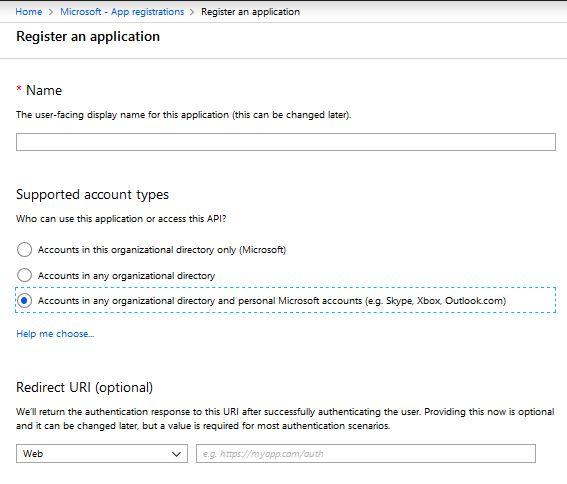 Captura de tela mostrando como registrar um aplicativo.