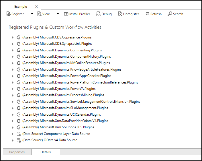 View existing plug-ins an custom workflow activities.