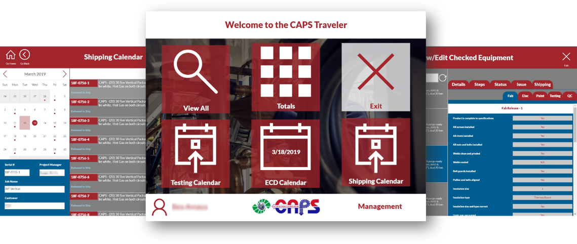 Captura de tela da exibição do calendário do aplicativo Traveler da CAPS.