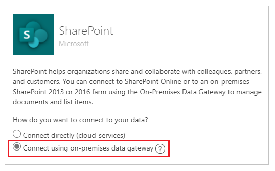 Para se conectar a um site local, selecione **Conectar usando o gateway de dados local).