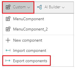 Menu de inserção Exportar componentes.