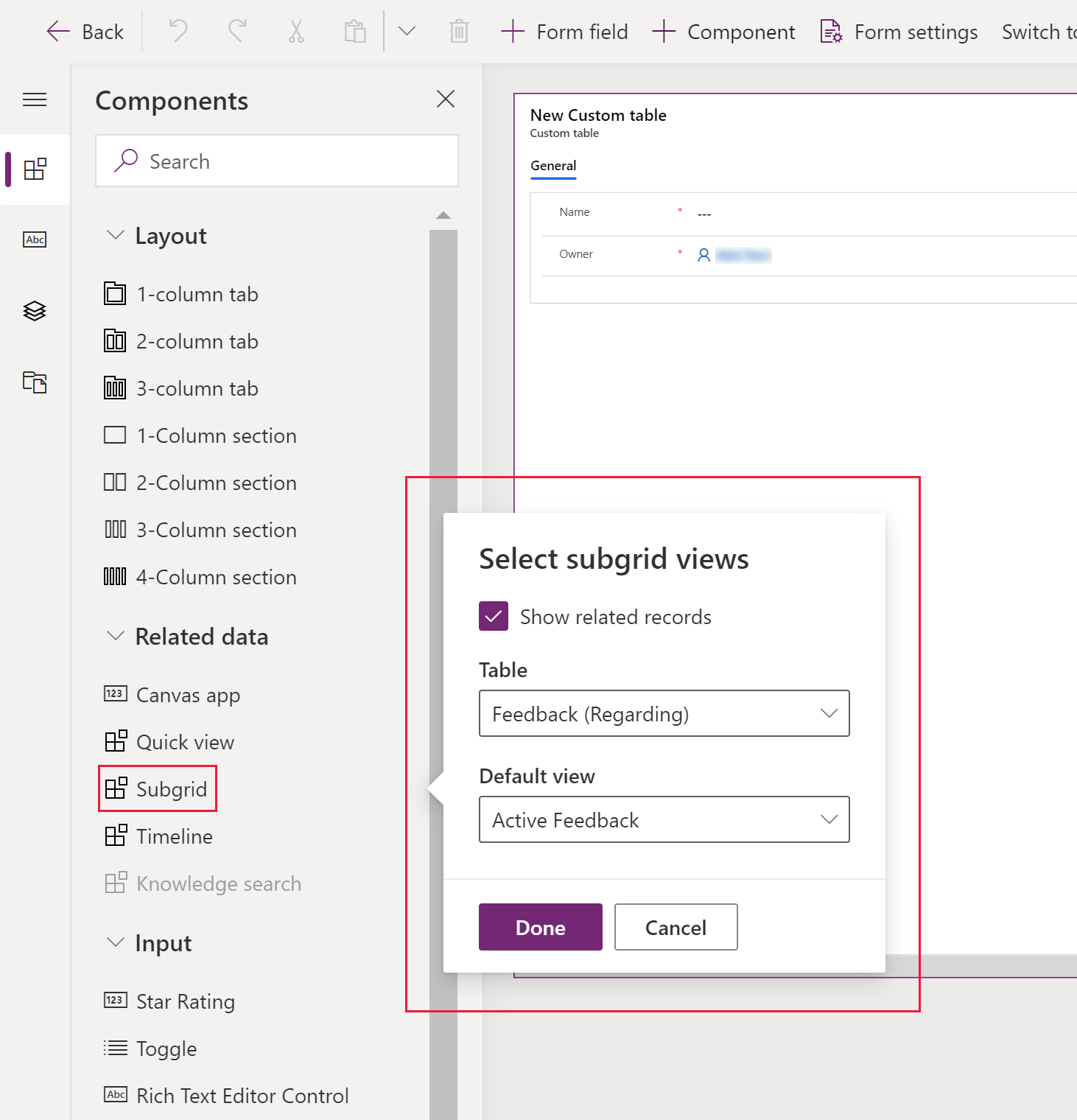 Configure a subgrade para registros de comentários