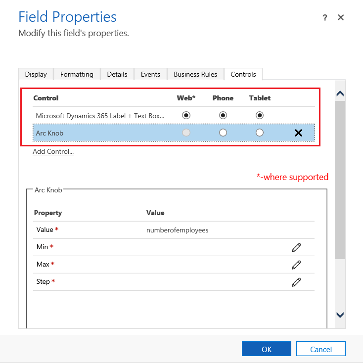 Selecione os aplicativos do cliente para visualizar o controle personalizado.