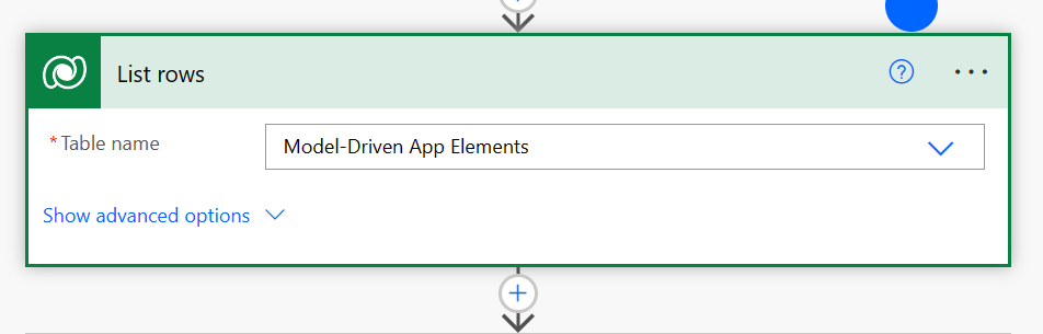 Listar as linhas da tabela do Dataverse de elemento do aplicativo baseado em modelo usando um fluxo