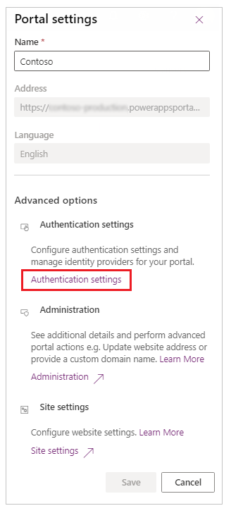 Configurações de Autenticação.