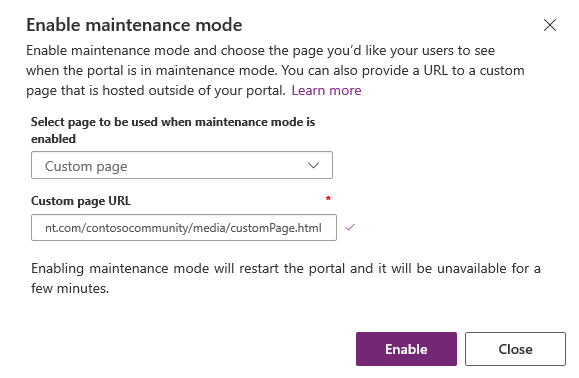 Habilitar configurações do modo de manutenção.