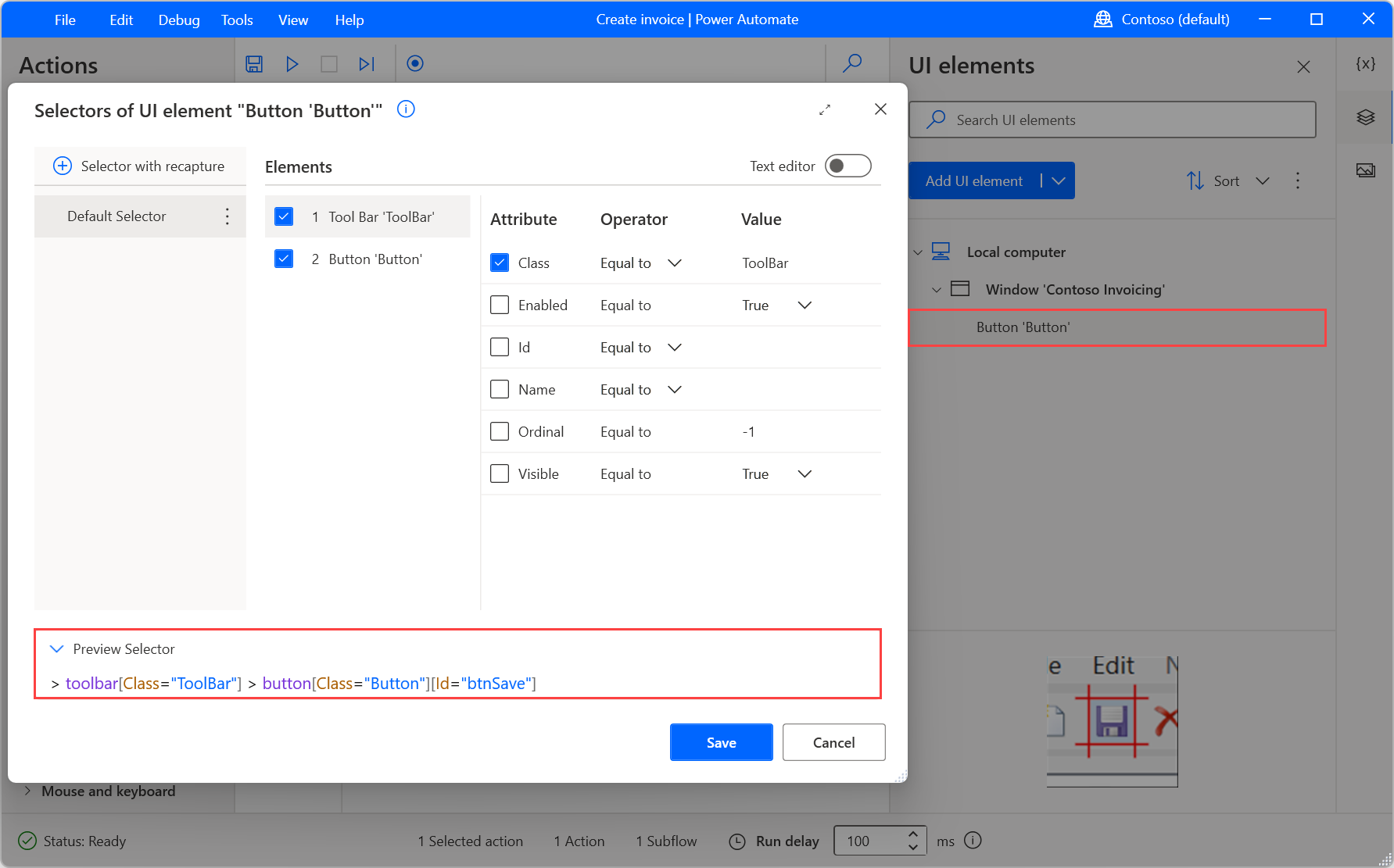 Captura de tela das opções para editar e criar seletores.