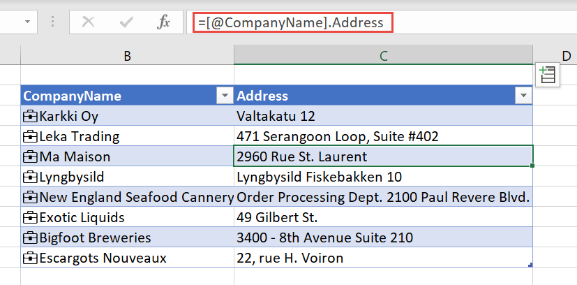 Screenshot of Excel cell formula.