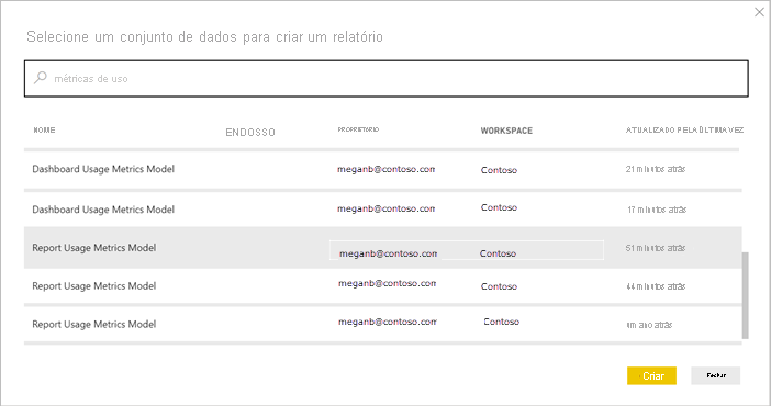 Screenshot showing Connect to a usage report semantic model.