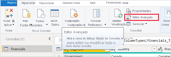 Captura de tela que mostra a abertura do Editor Avançado.