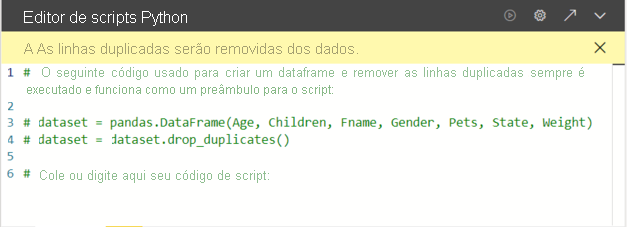 Captura de tela que mostra o Editor de scripts Python com comentários iniciais.