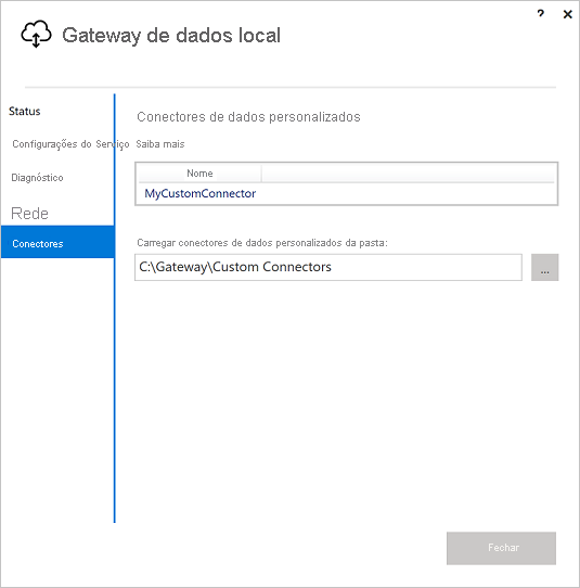 Screenshot that shows the Custom data connectors screen in the On-premises data gateway app.