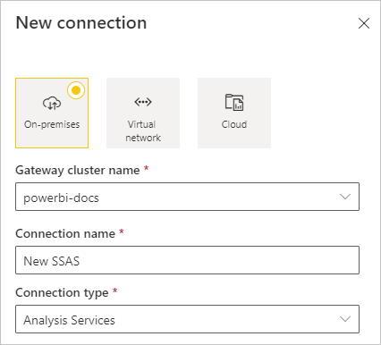  Captura de tela para adicionar o tipo de dados do Analysis Services.