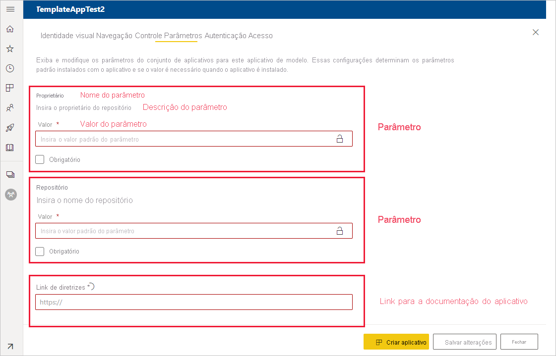 Screenshot that shows the Parameters tab.