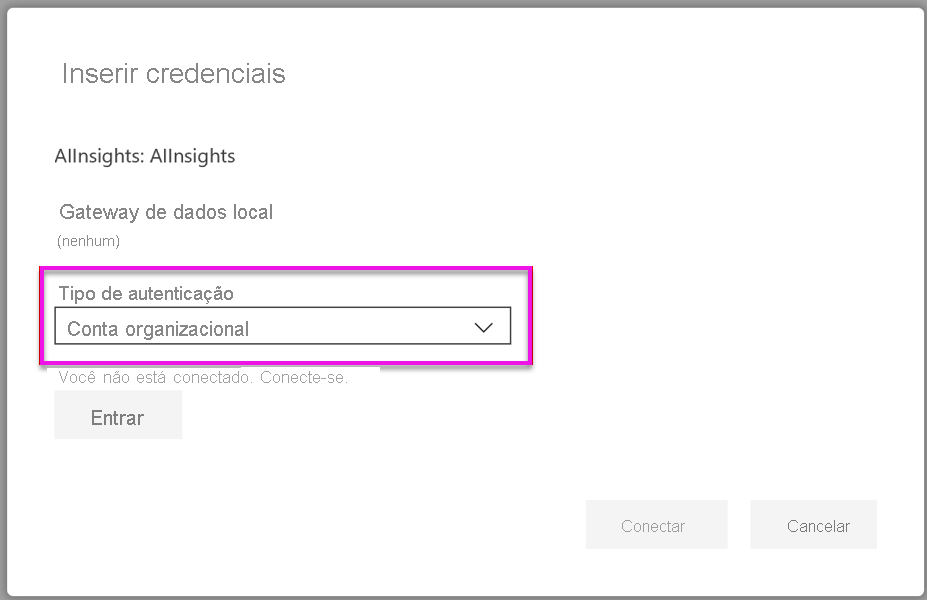 Screenshot shows the Enter credentials dialog box where you can specify Organizational account.