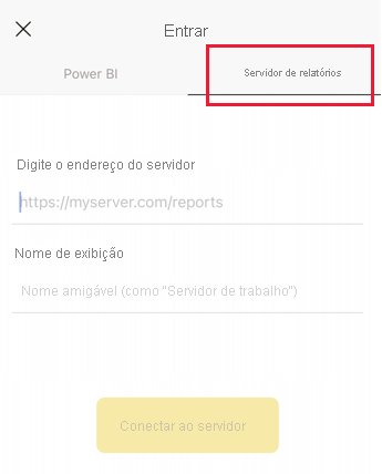 Captura de tela da caixa de diálogo Entrar com o Servidor de relatório realçado.