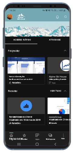 Captura de tela do modo escuro no aplicativo móvel do Power BI para Android.