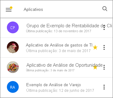 Aplicativos nos aplicativos móveis do Power BI