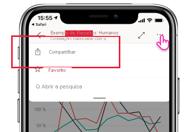 Captura de tela do ícone Compartilhar do aplicativo móvel do Power BI.