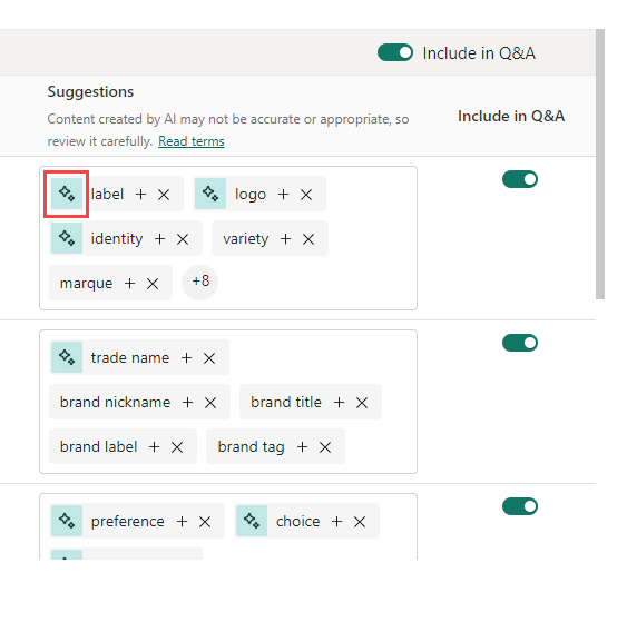 Captura de tela mostrando que o Copilot pode adicionar sugestões para sinônimos.