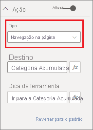 Captura de tela mostrando Ação de navegação na página.